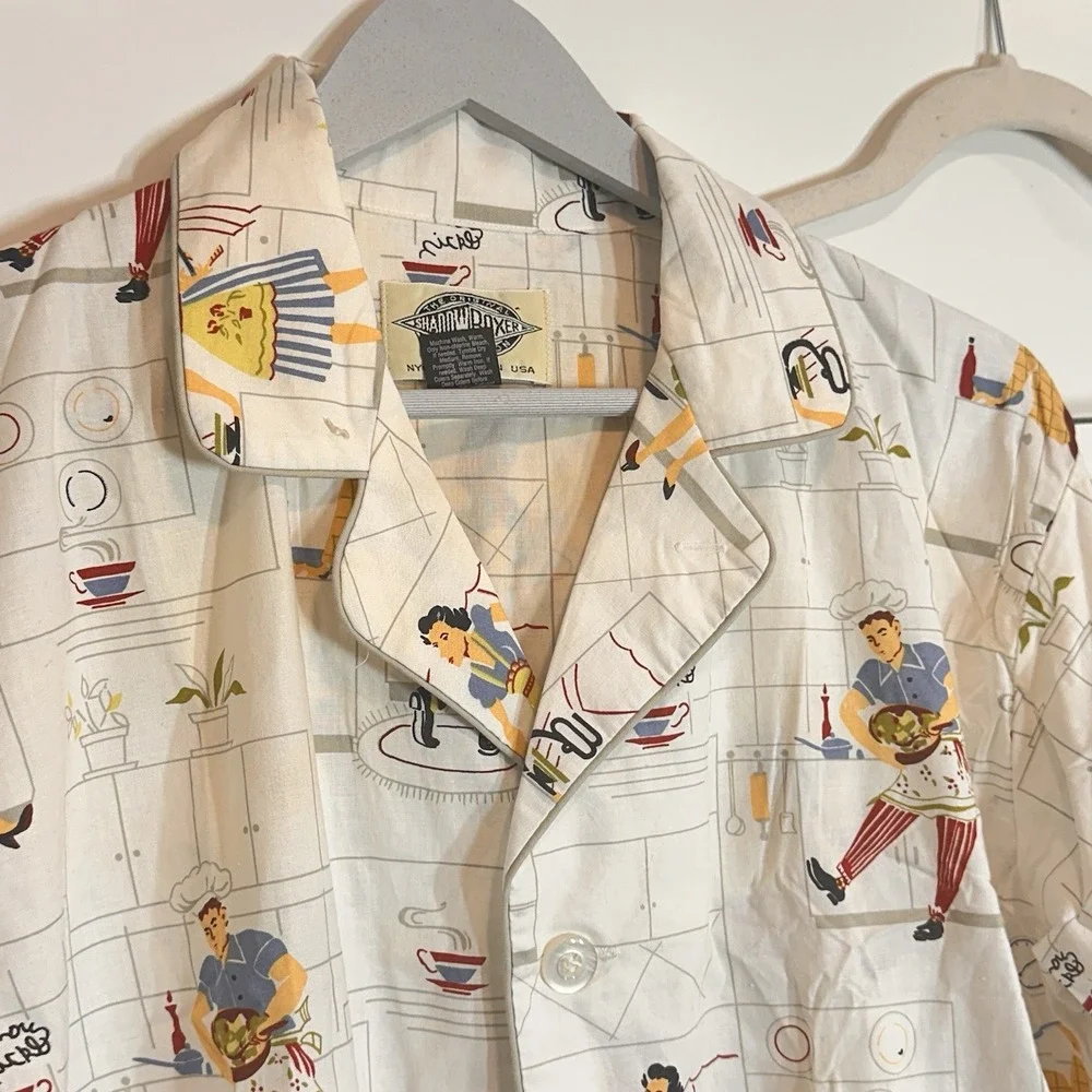 Shadow Boxer Collection NYC Pajama Set Large Kitchen Print Novelty Button Down - Picture 3 of 11